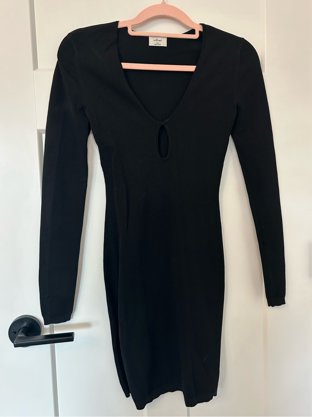 Wilfred Aritzia Black Knit Keyhole Mini Dress Long Sleeve 2XS